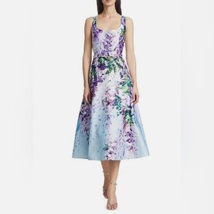 MARCHESA NOTTE Floral Wisteria Print Tea Length Dress